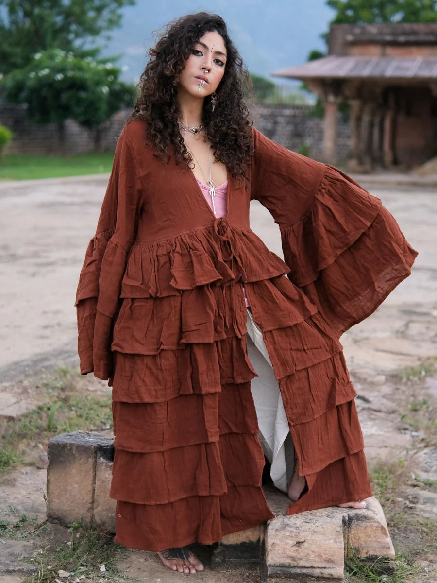 Aadhira Layered Boho Rust Cotton Shrug